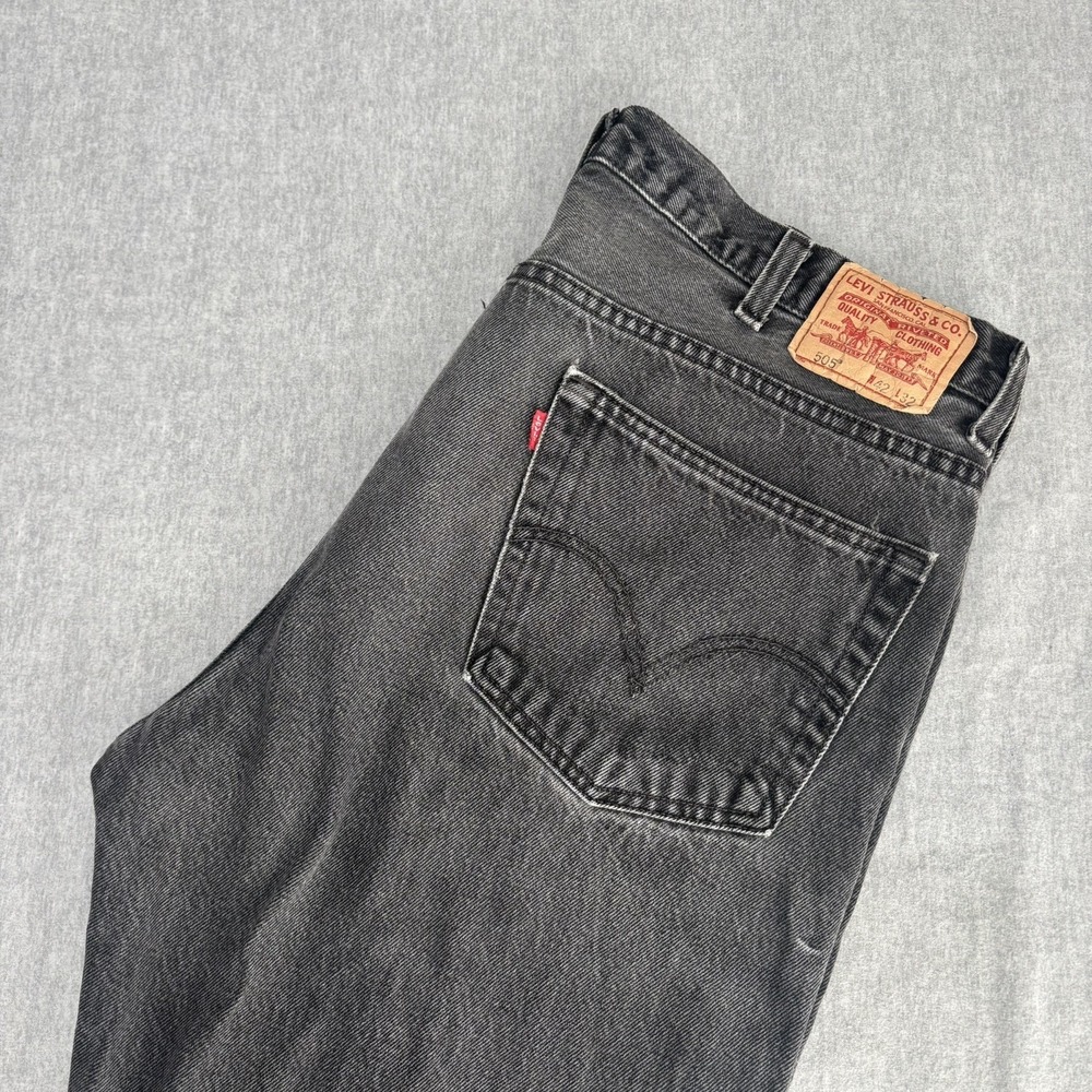Levis 505 Regular Fit Jeans Mens 42x32 Black Grey Straight Leg‎ Denim Pants